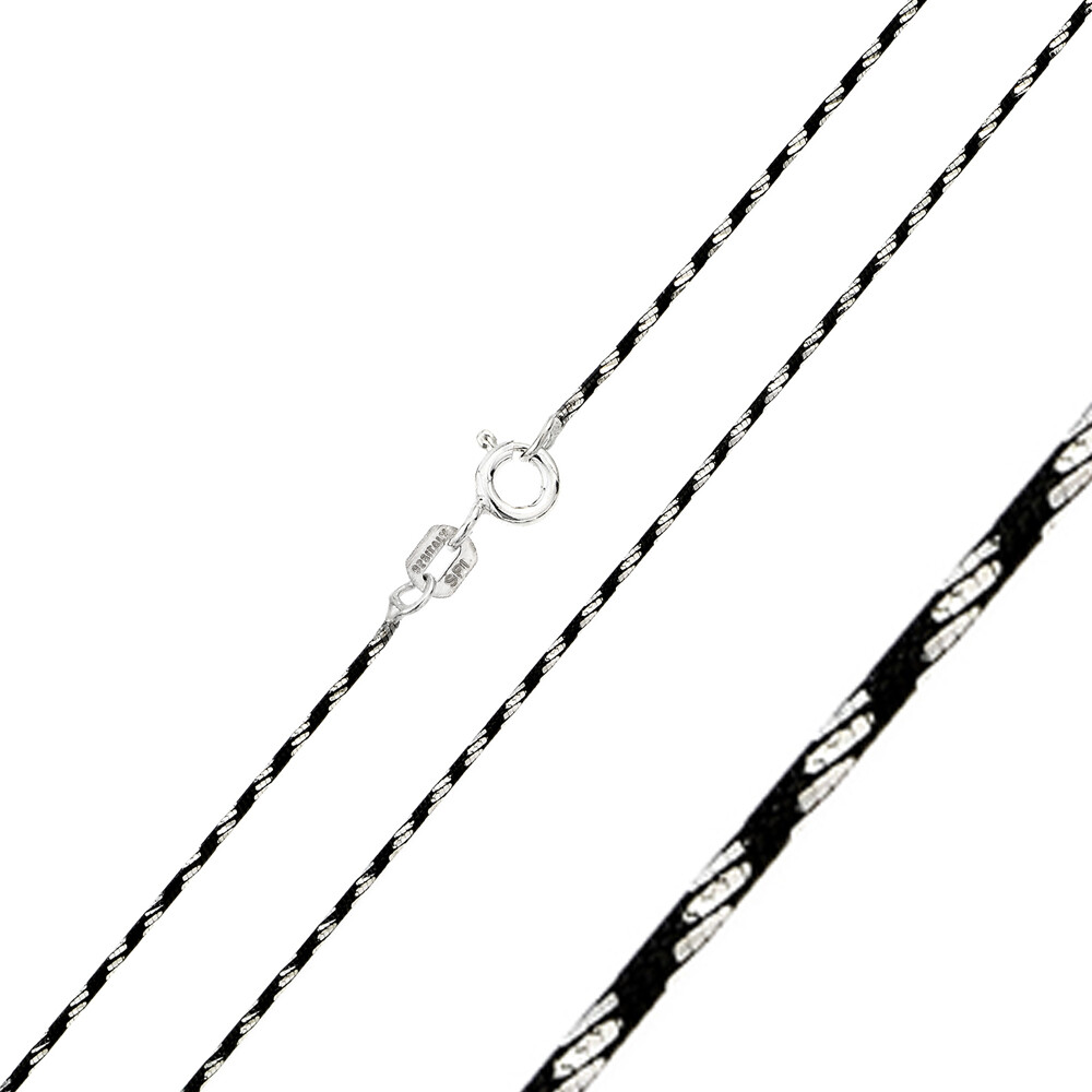 Sterling Silver Black Rhodium Plated Diamond Cut 1mm Round Snake Chain Necklace