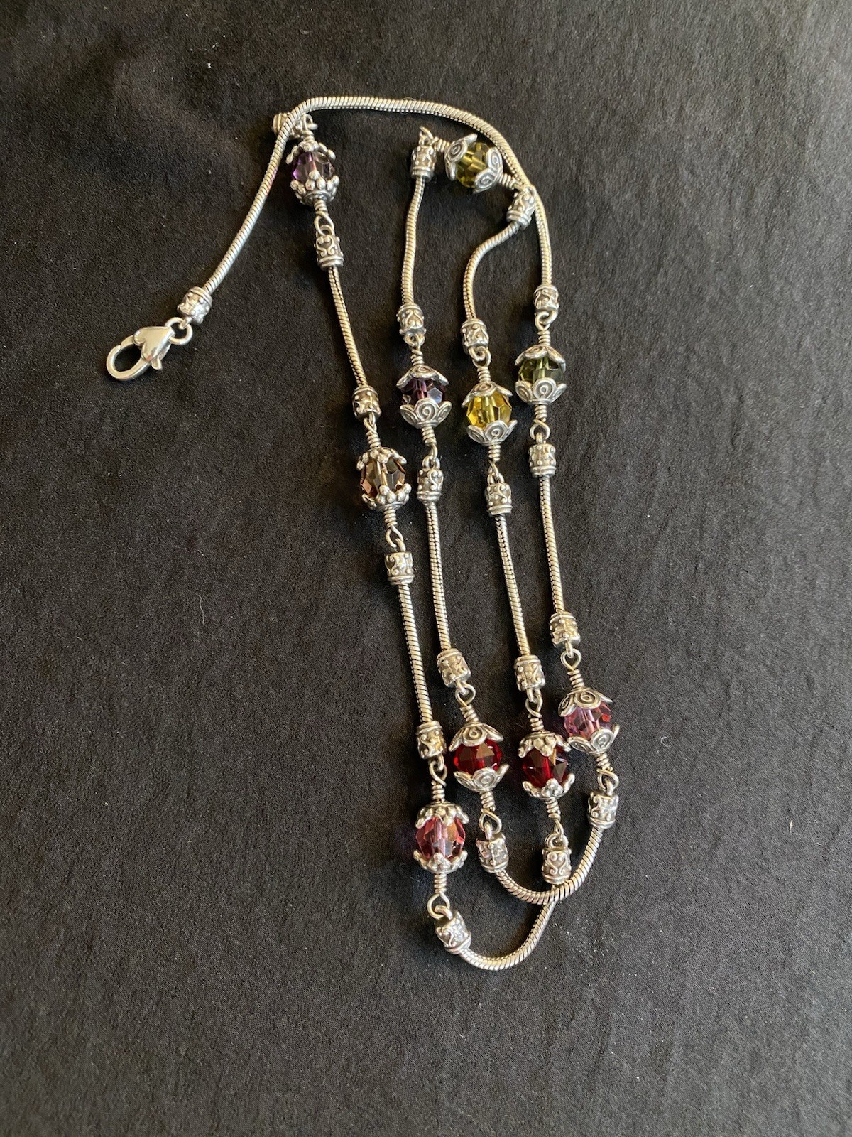Brighton Adjustable Crystal Beaded Necklace Silver Tone Purple Red Green