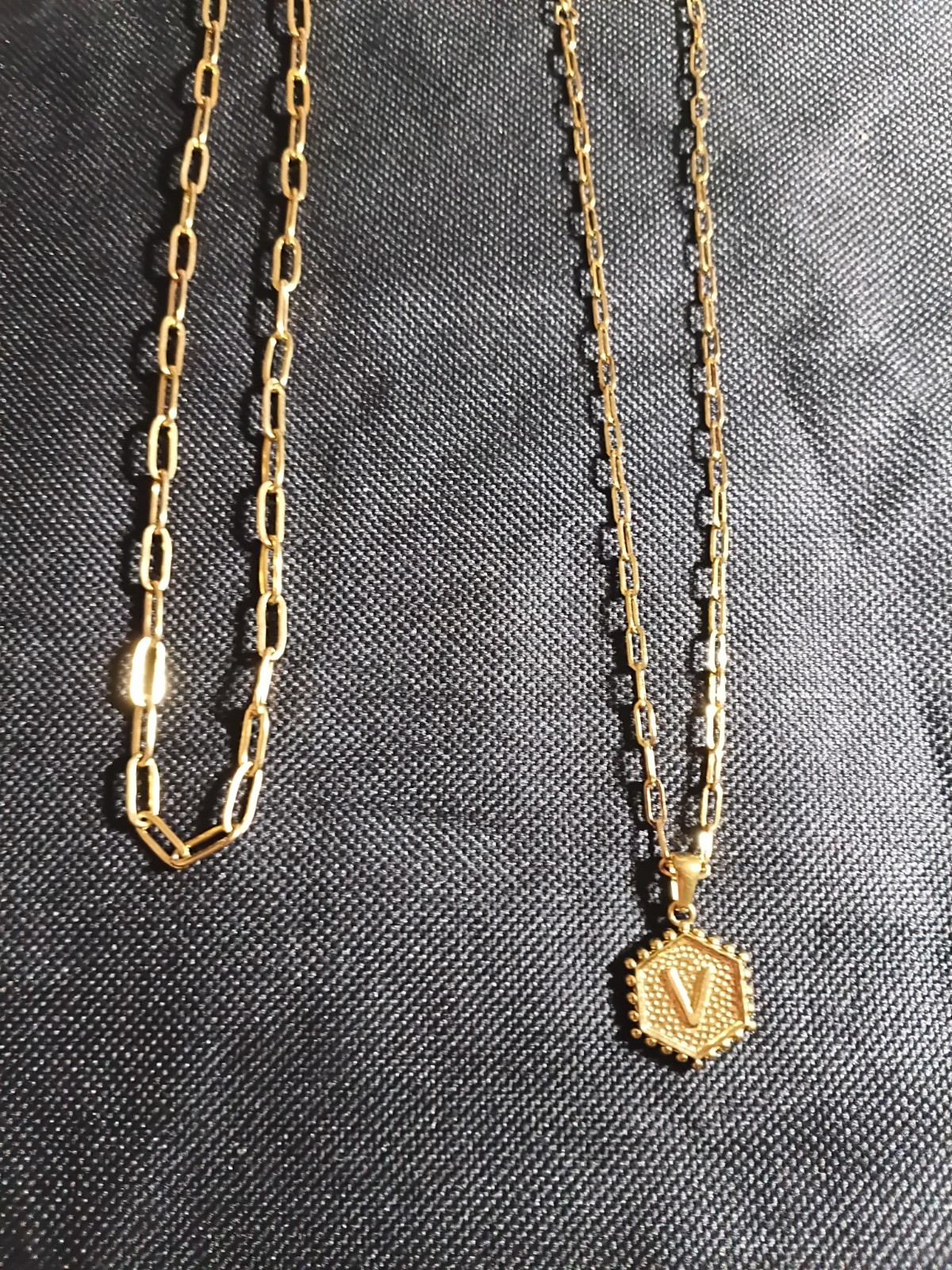 FALANDRA Gold Tone Hexagon Charm Pendant Cable Chain Necklace Lobster Clasp
