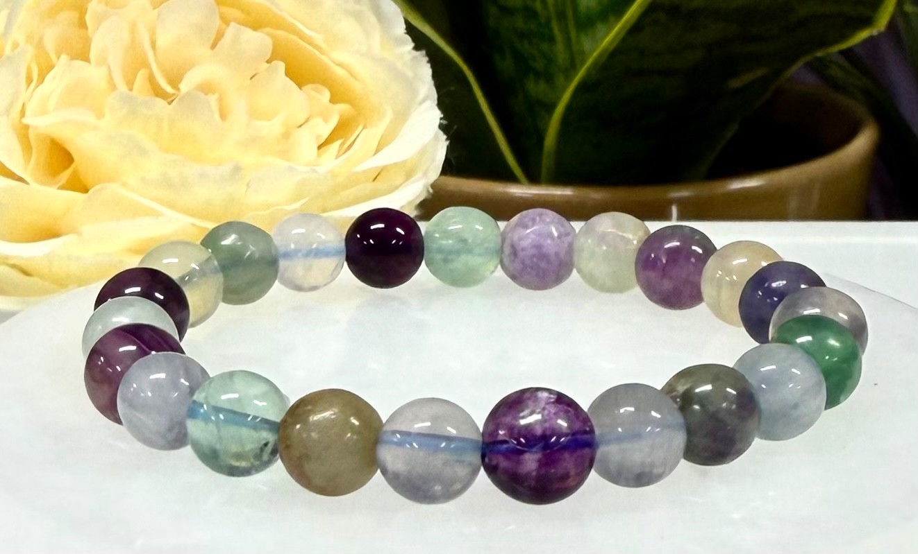 Wholesale Lot 6 Pcs Natural Rainbow Fluorite 8mm 7.5” Crystal Stretch Bracelet