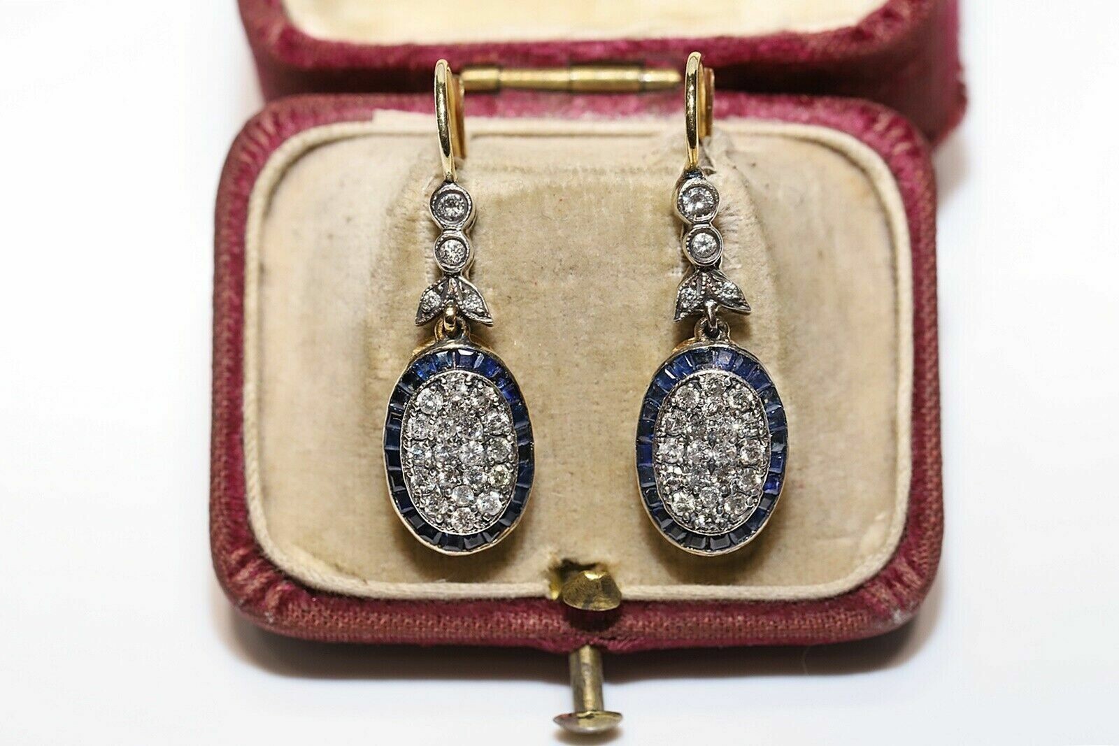 Victorian Drop Dangle Earrings 2.60Ct Simulated Sapphire 14K Yellow Gold Plated