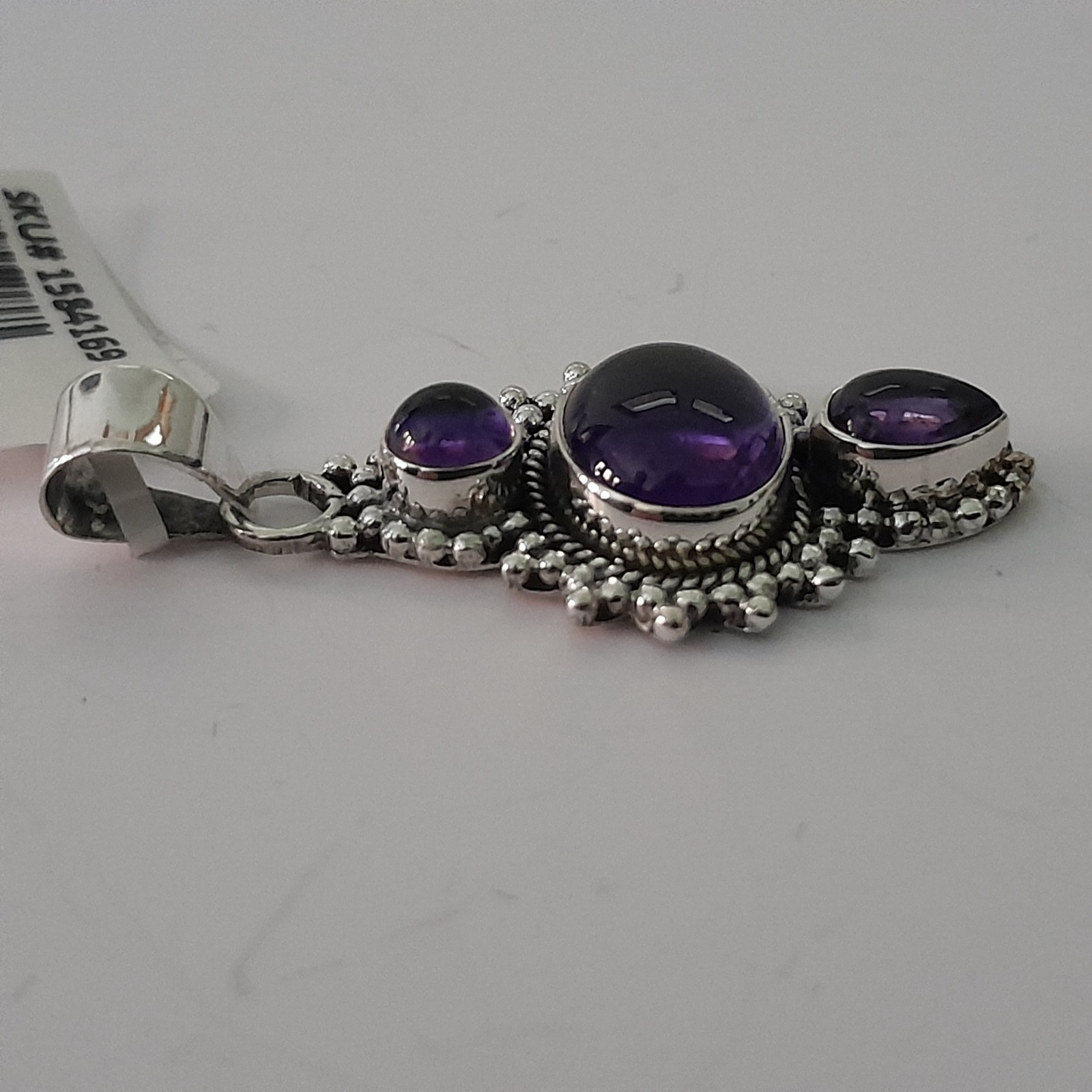 925 Sterling Silver Three Stone Purple Cabochon Pendant 925 India NWT