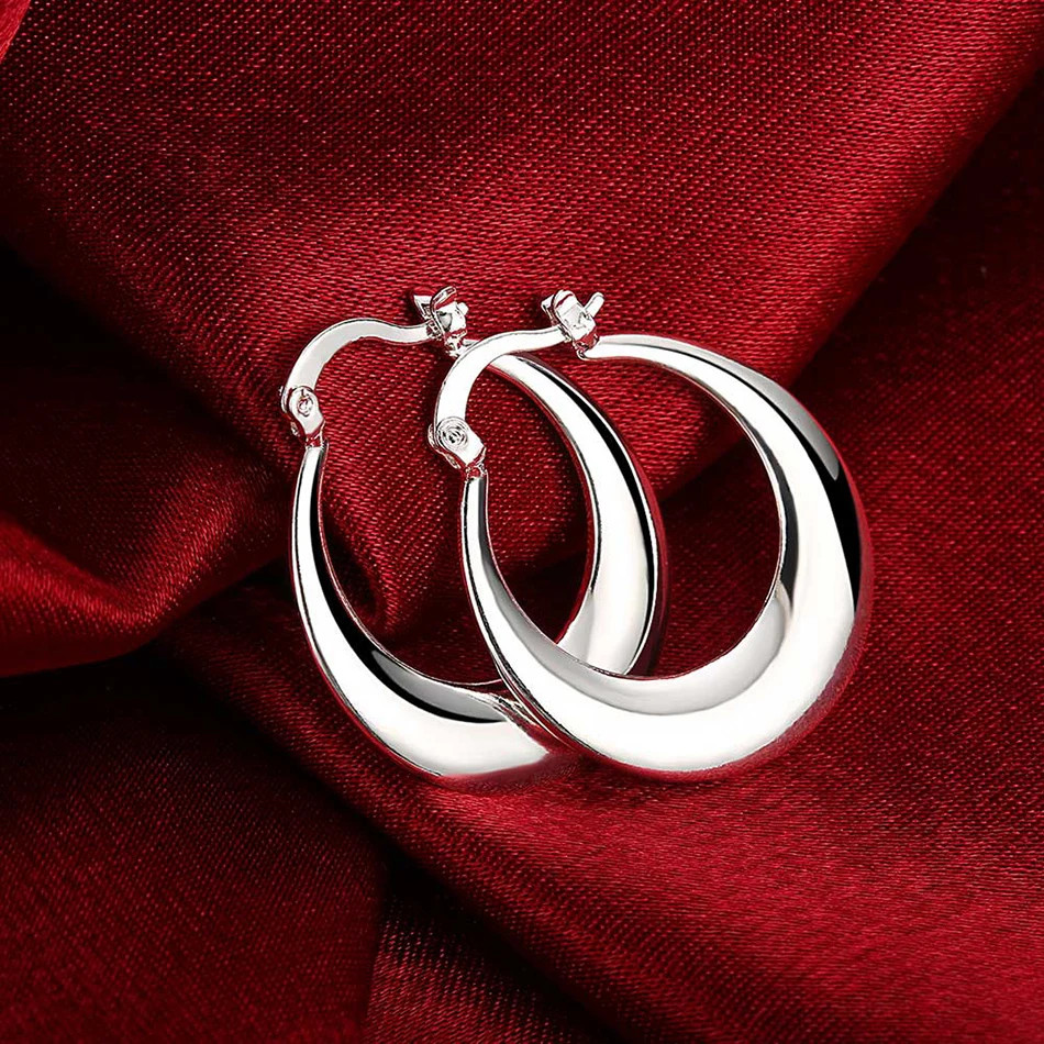 925 Sterling Silver Round 30mm Hoop Earrings Elegant Women’s Fashion Pair