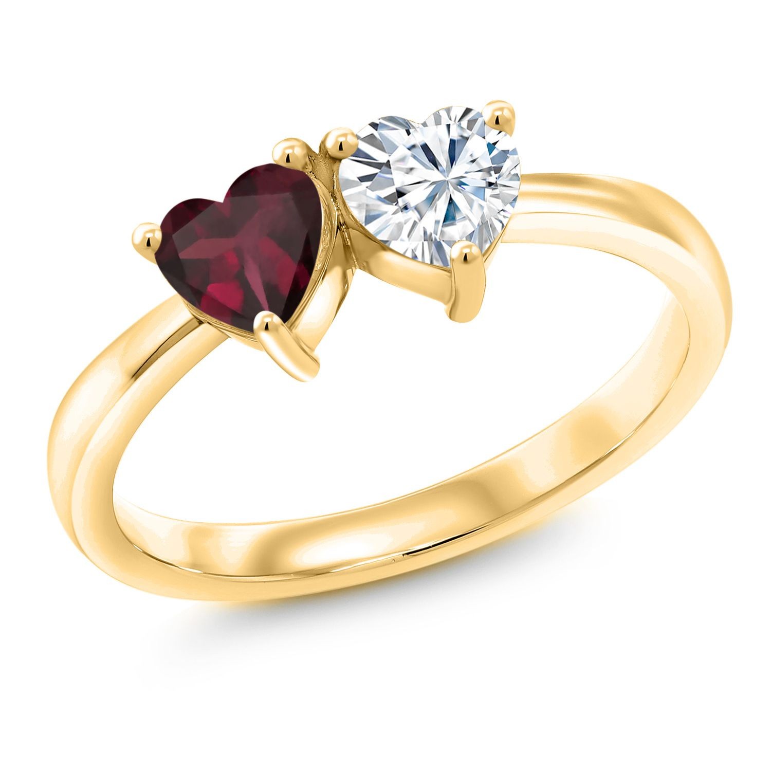 18K Yellow Gold Plated Silver Fashion Ring Rhodolite Garnet Moissanite (0.97