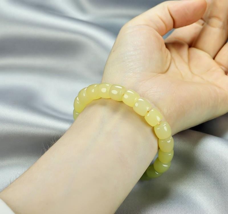 Girl Grandma Mother Lady Women Yellow Jade Beads Bracelet Jewelry Gift Box DD177