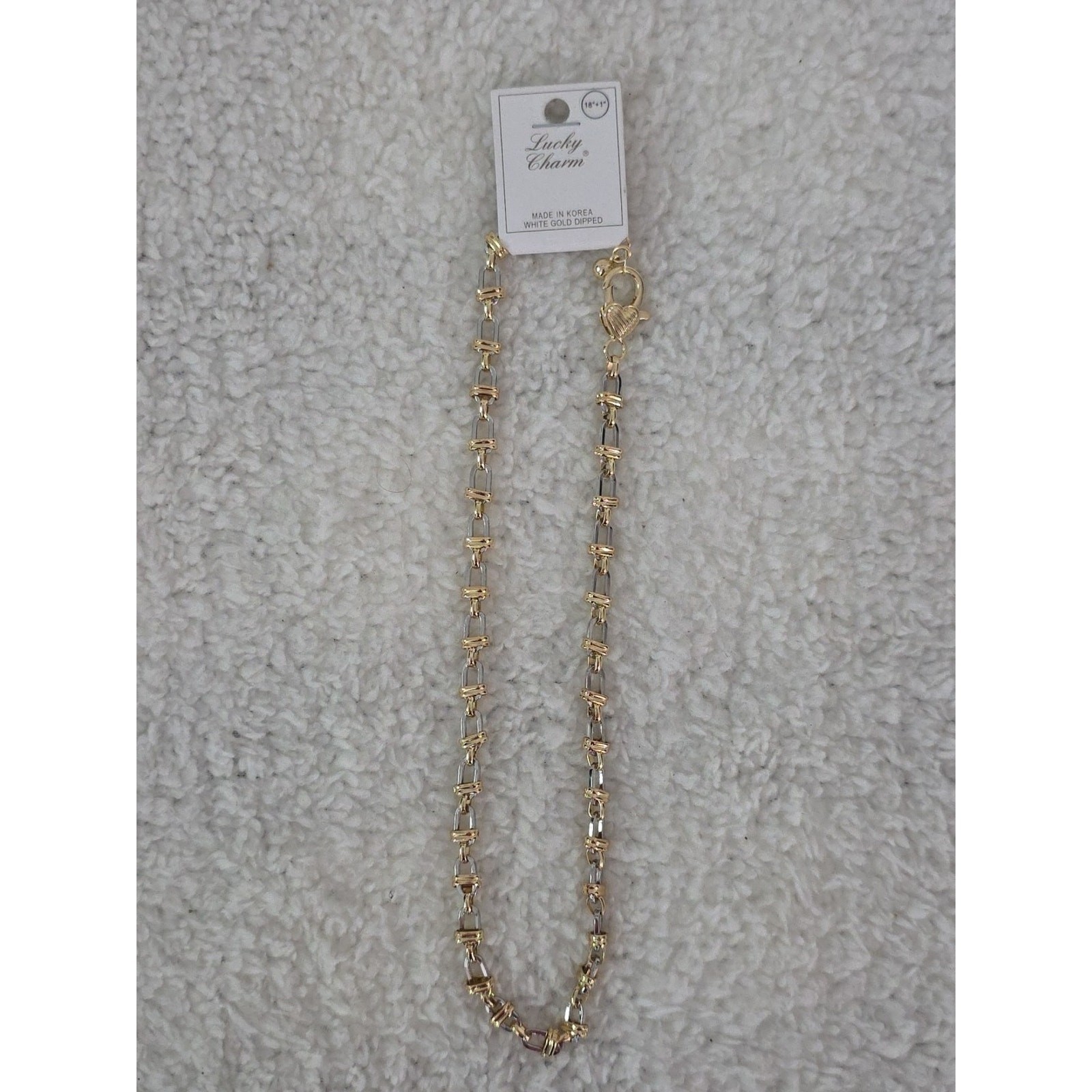 Two Tone Fancy Link Chain Necklace White Gold Dipped Mixed Metals 18″+1 NWT