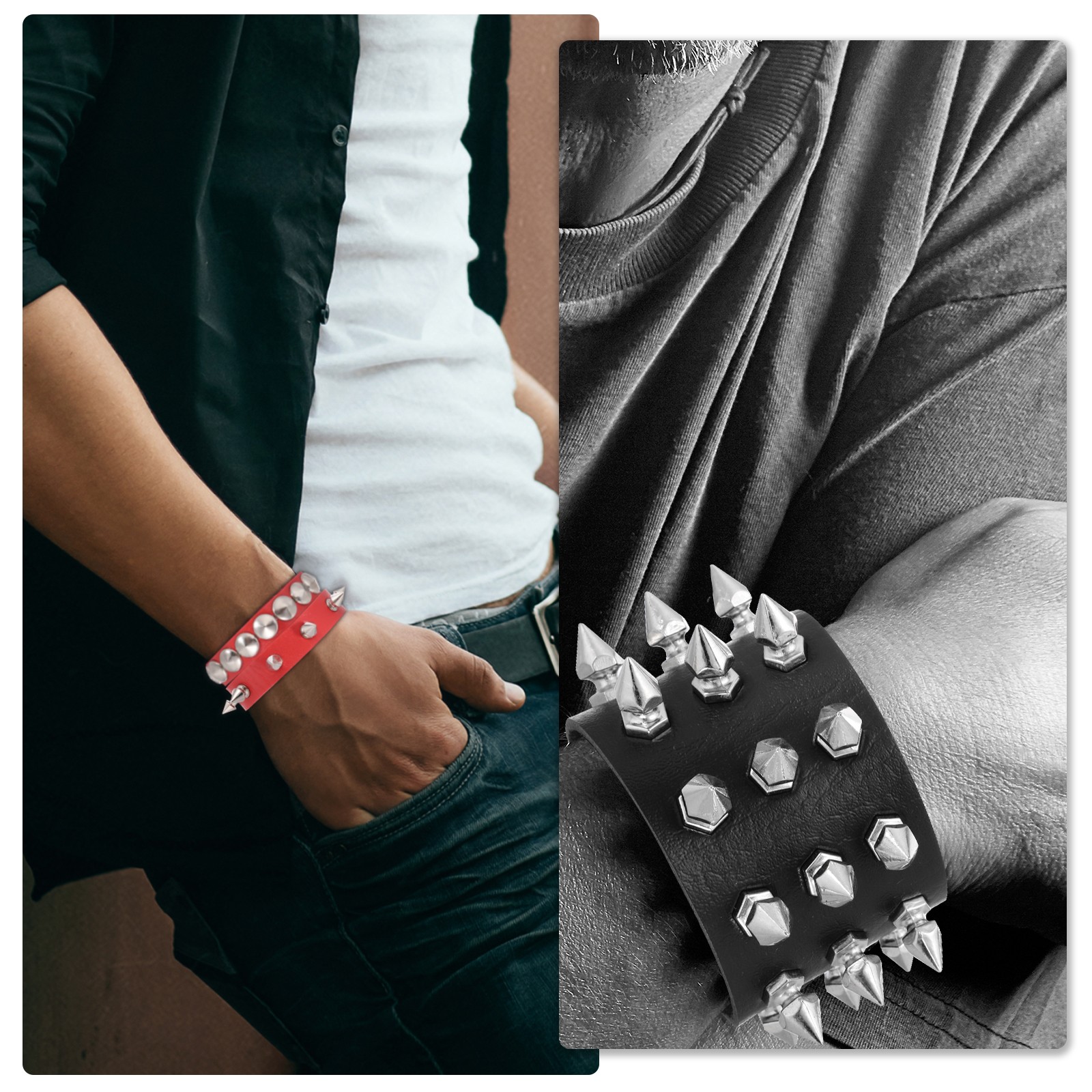 3Pcs Punk Studded Bracelet Set 8.7″/22cm Adjustable Bracelets Light Blue