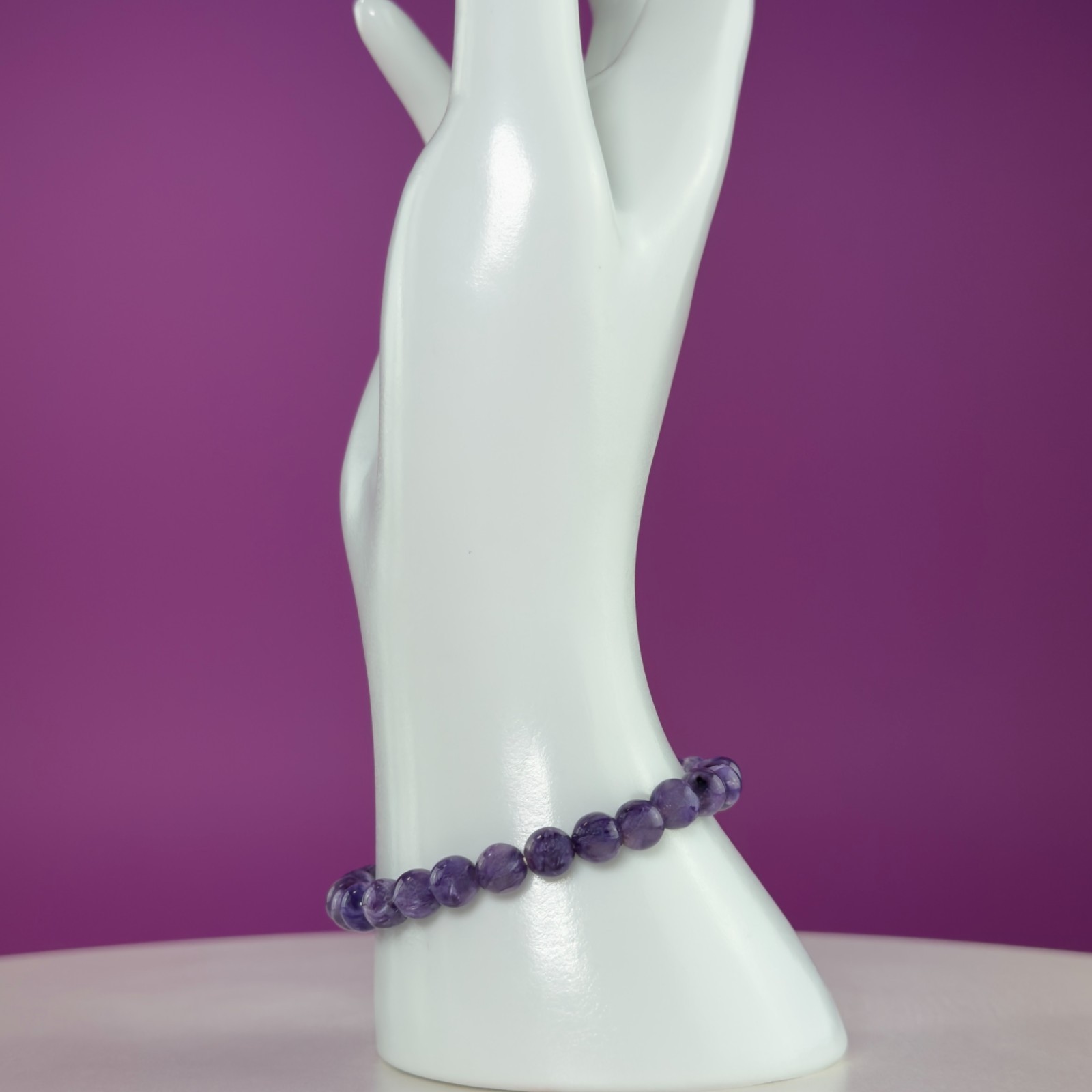 Charoite Bracelet 7mm Russian Purple Crystal Stretch Beaded Bracelet