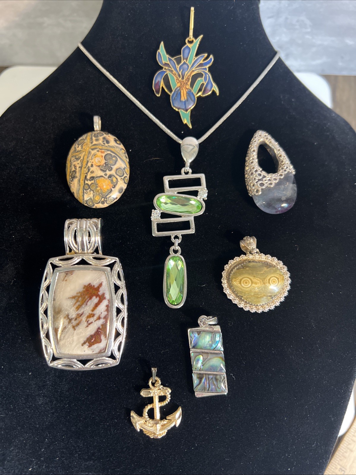 Vintage 8 Mix Lot Of Pendants Mixed metals and Stones