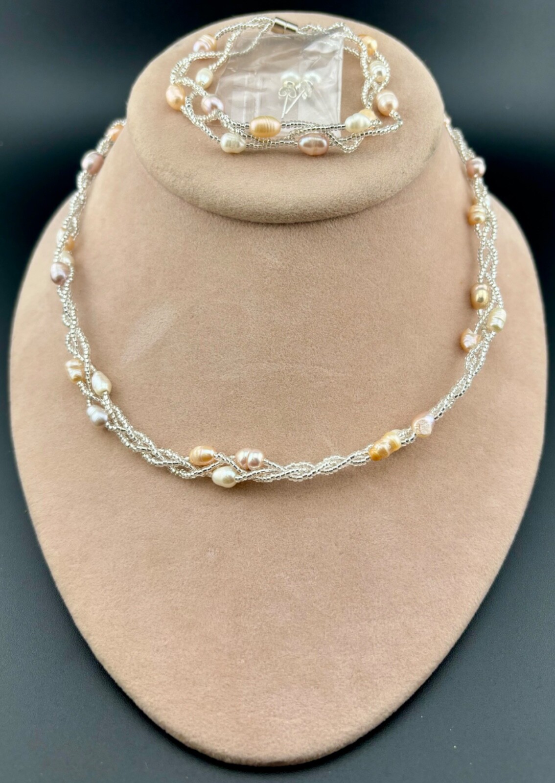 New Without Tags Freshwater Pearl and Glass Seed Bead Multi-Strand Necklace Set