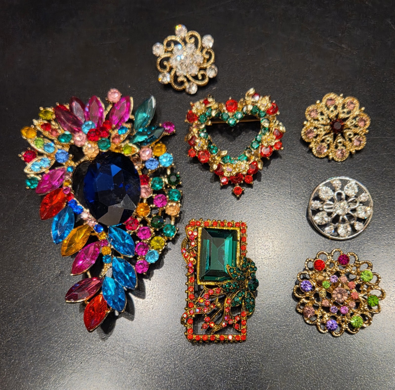 Beautiful Multicolor Rhinestone Flower Floral Bouquet Brooch Pin Lot CA 293-103