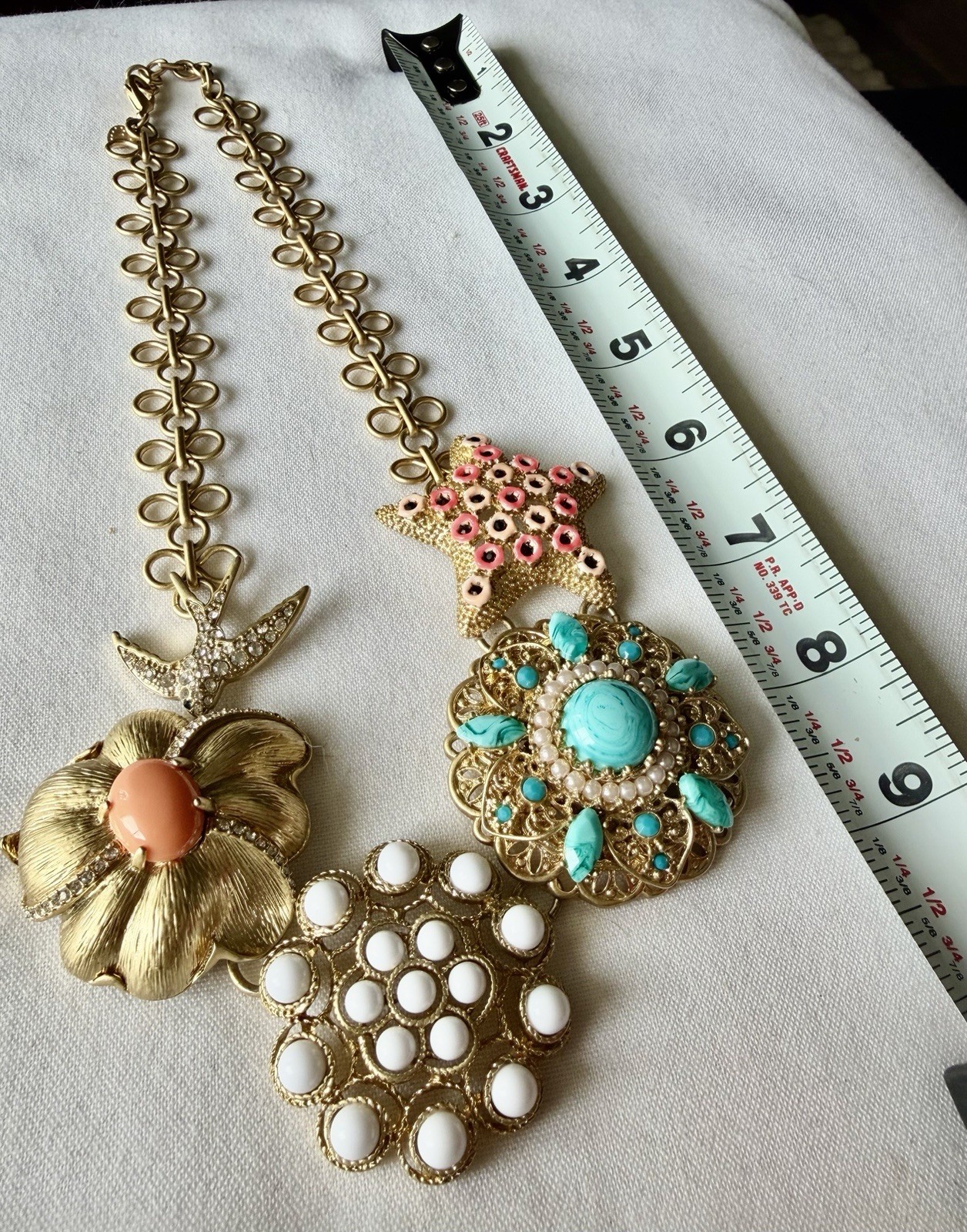 Stella & Dot Gold Tone Bird Of Paradise Retired Chunky Statement Necklace 117g