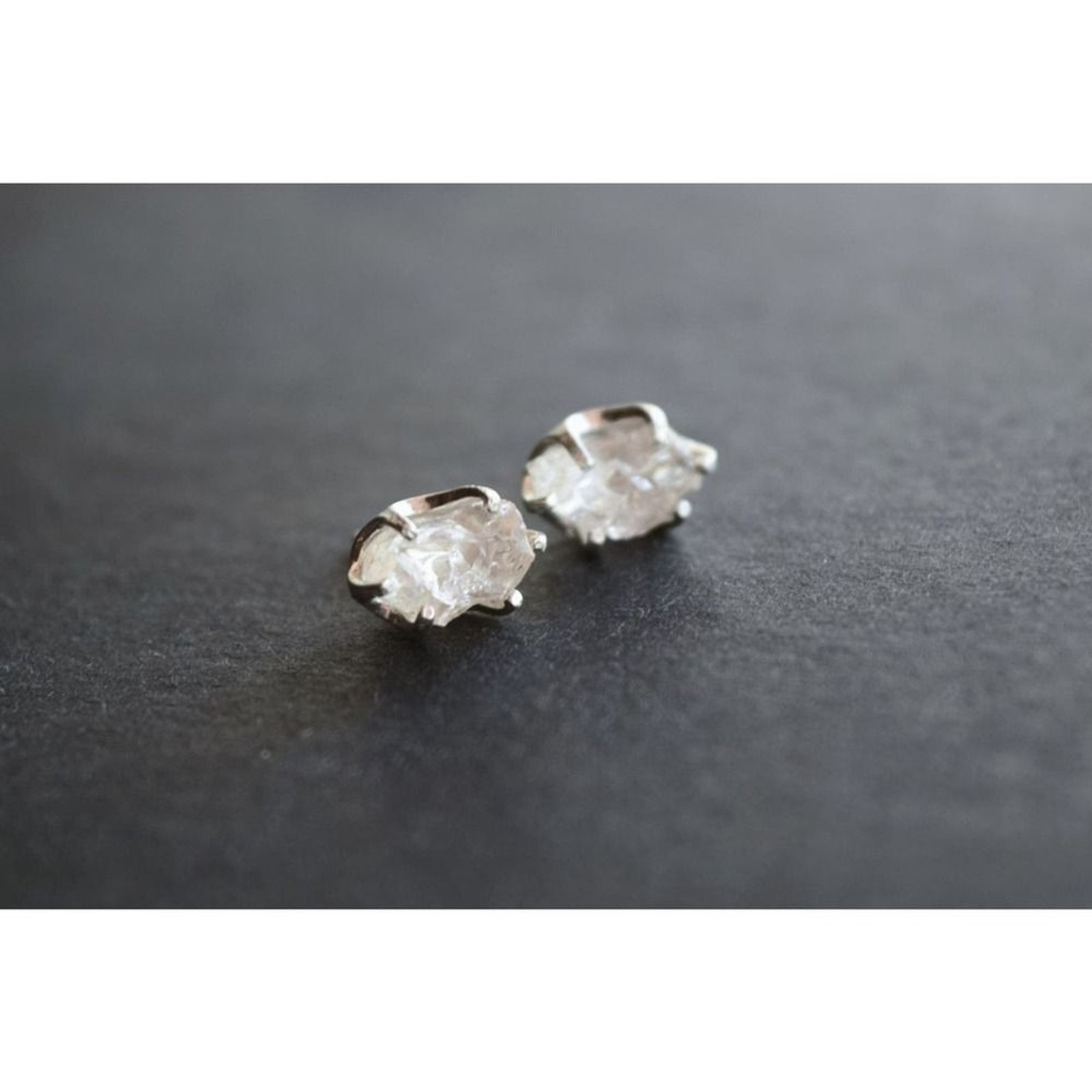 raw stone earrings, natural gemstone studs in sterling silver, crystal e…