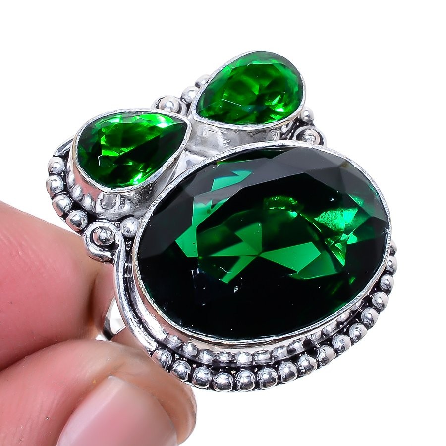 Chrome Diopside Gemstone 925 Silver Plated Jewelry Ring s.7 T3086