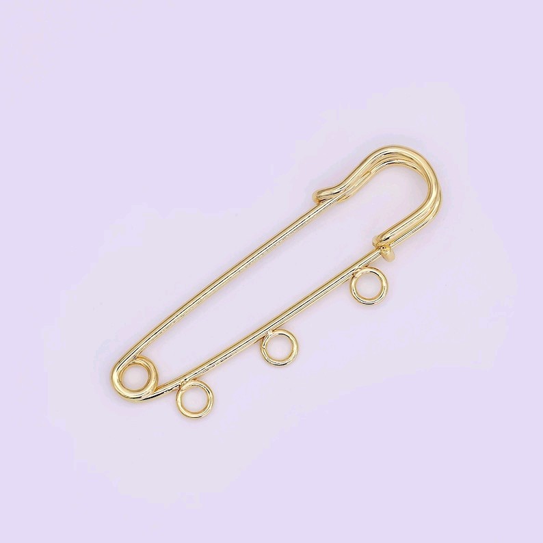 16k Gold Filled 50mm Triple Loop Safety Pin Brooch, Multiple Link Bag Charm Find