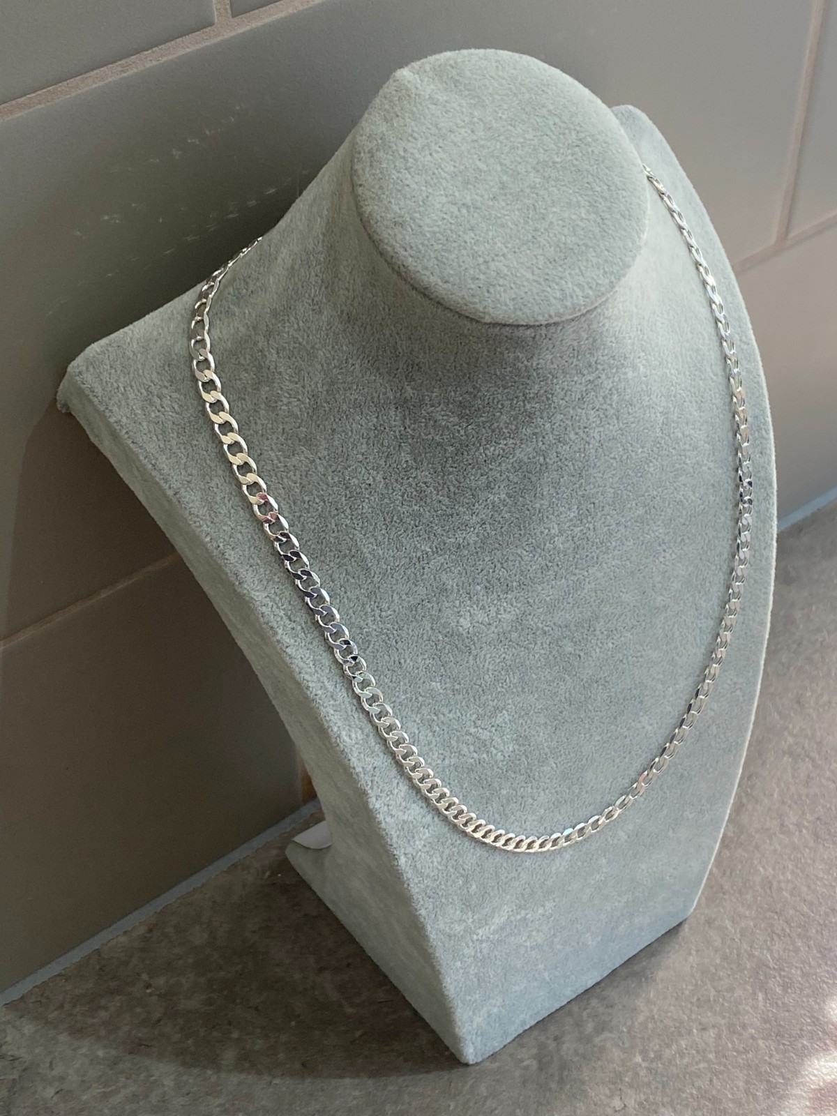 Mens Silver Plated Flat Curb Link Chain Necklace 22″ (55cm) 6mm Thick