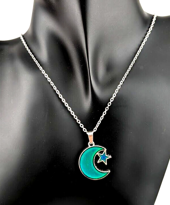 CRESCENT MOON & STAR MOOD PENDANT color changing thermochromic necklace Y2K J6
