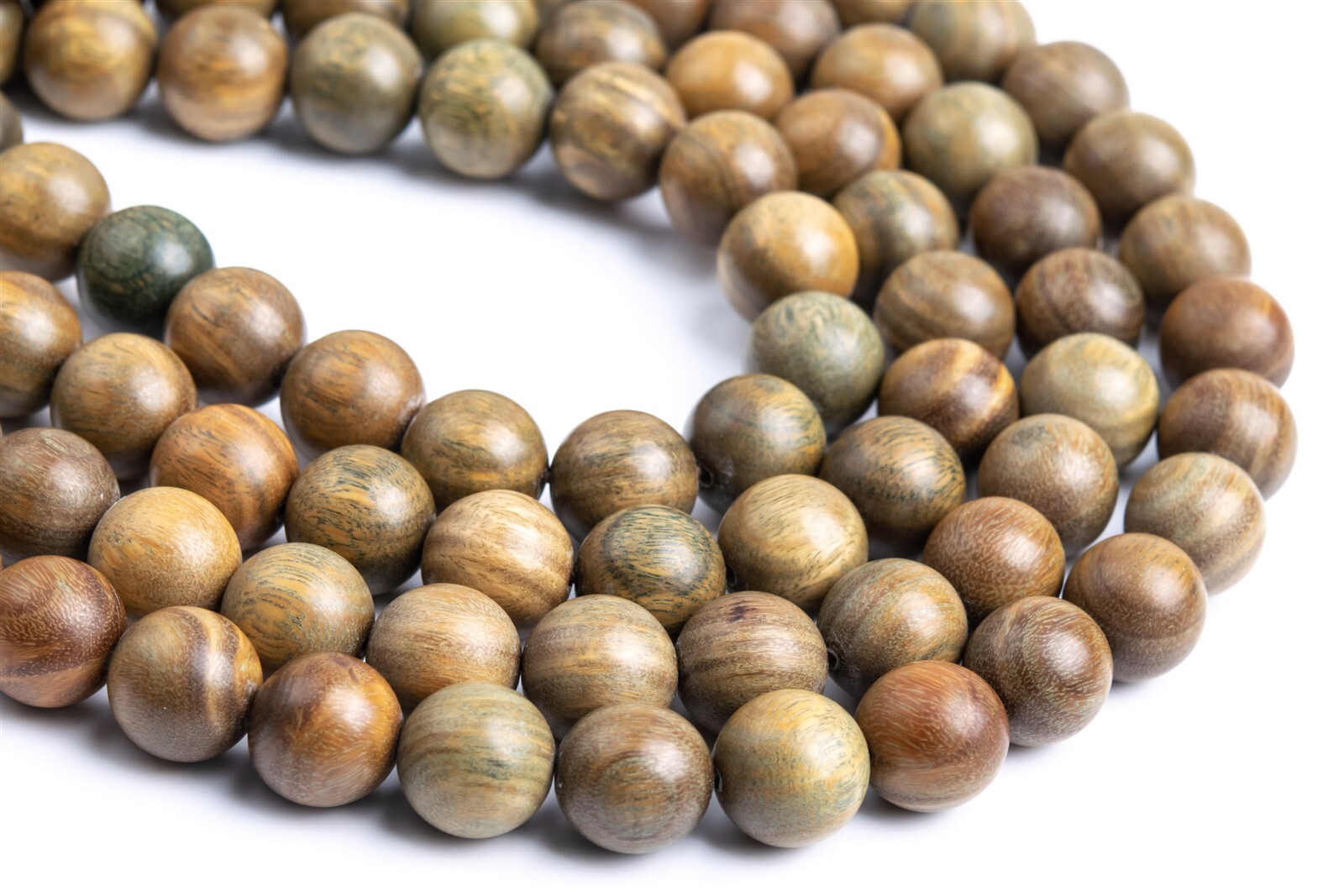12MM 108 Pcs Fragrant Green Sandalwood Mala Beads Natural Wood Round Beads 50″
