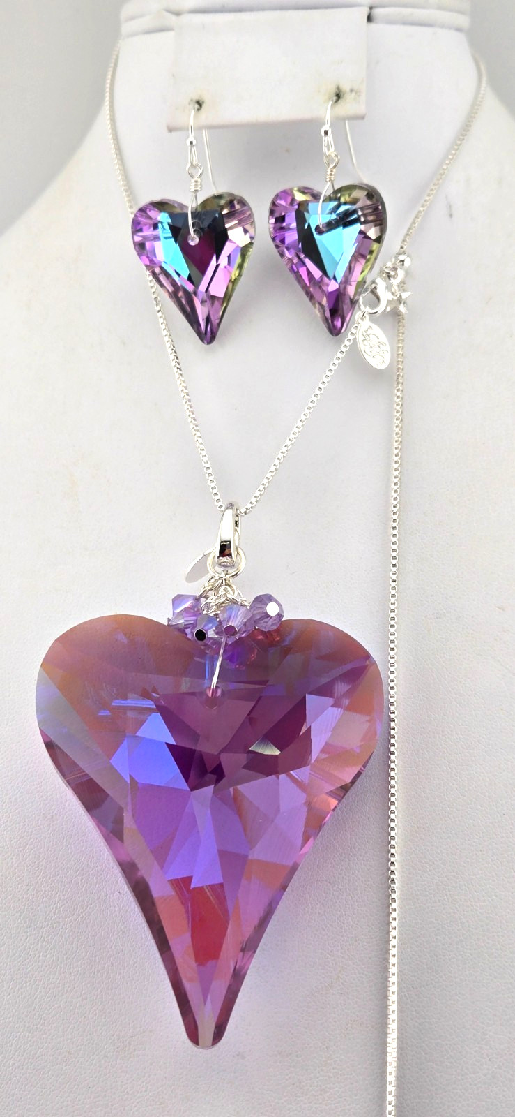Kirks Folly Set Aphrodite Crystal XL Charm, Necklace, Earrings ST/Violet #117