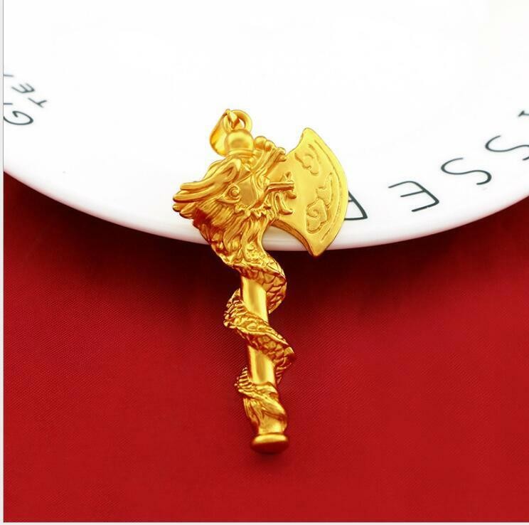Axe Dragon 22K 24K Thai Baht Yellow Gold GP Filled Necklace 30g