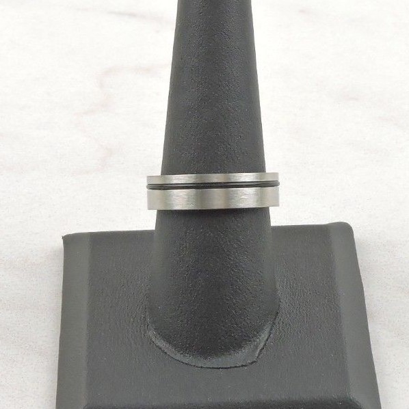 Stainless Steel Brushed Comfort Fit Band With Black Rubber Accent Band