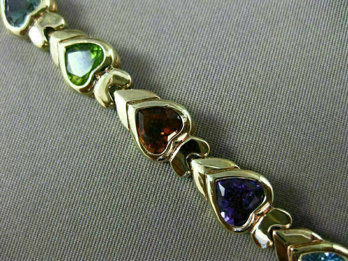 10 CT Simulated Multi Gemstone 14K Yellow Gold Finish Pretty Heart Love Bracelet