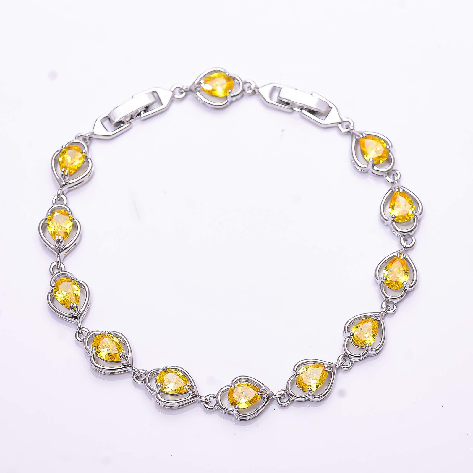 Yellow Sapphire Simulated 925 Sterling Silver Tennis Bracelet 8.99″ B973069617
