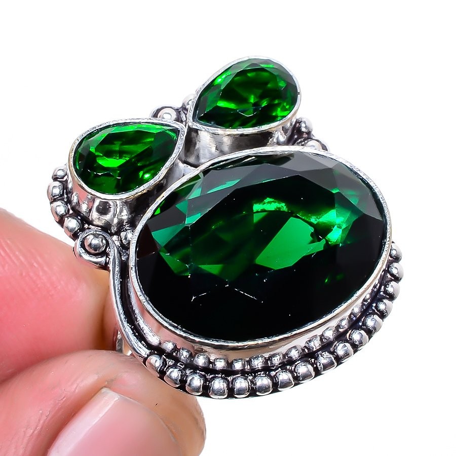 Chrome Diopside Gemstone 925 Silver Plated Jewelry Ring s.7 W2456