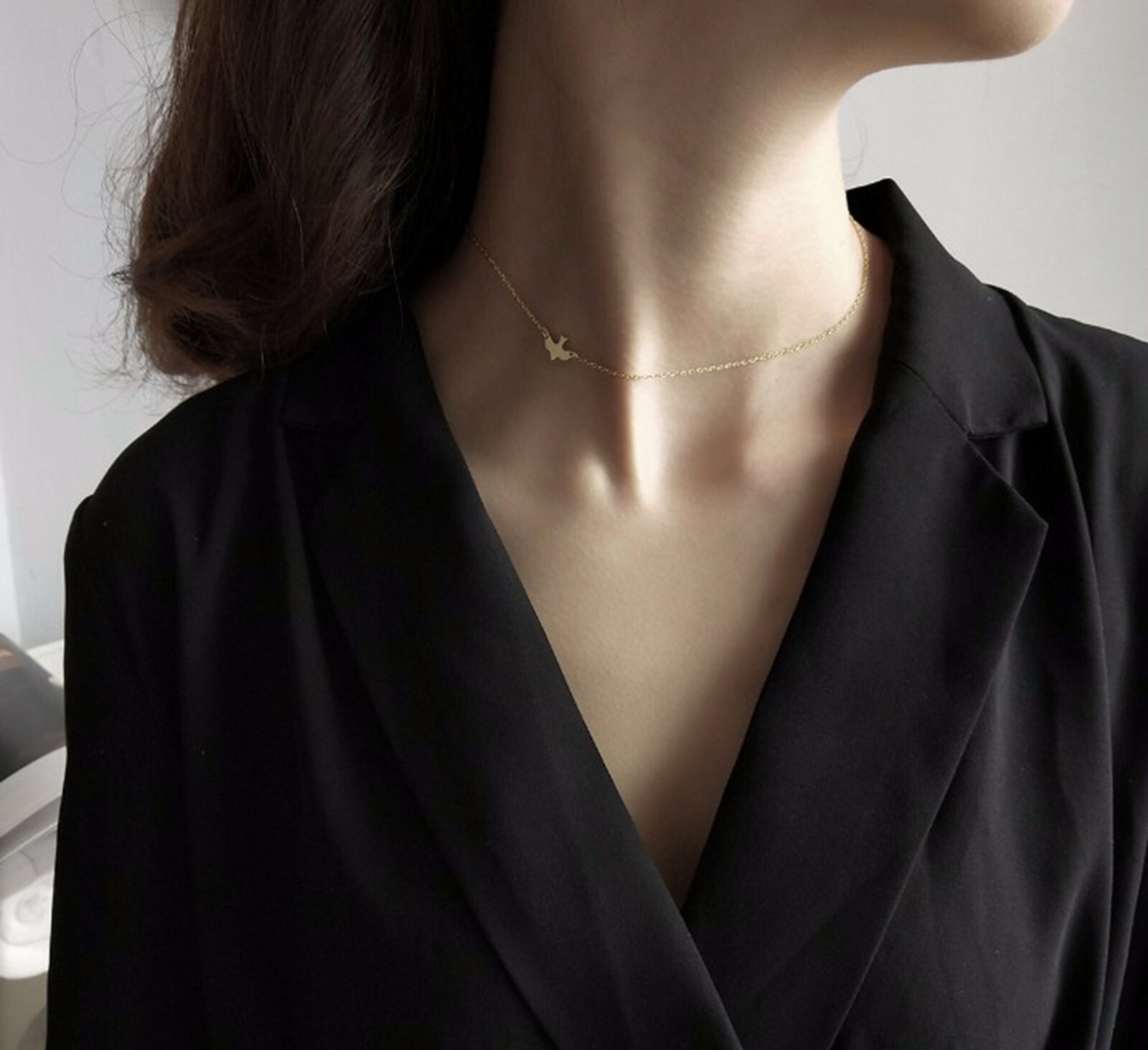 Women / Girl Gold Plated 925 Sterling Silver Bird Choker Chain Necklace 12-15″