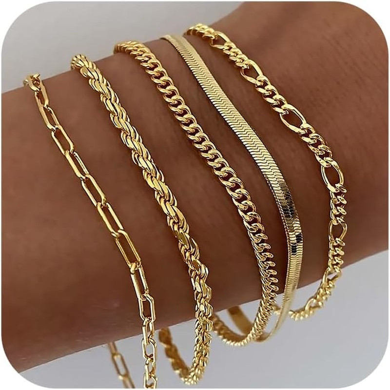 14K Gold Plated Bracelets for Women, Jewelry Sets Cute Tennis Beaded Bracelets C