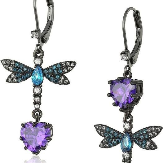 Betsey Johnson CZ & Butterfly Double Mismatch Drop Earrings | Perfect Gift