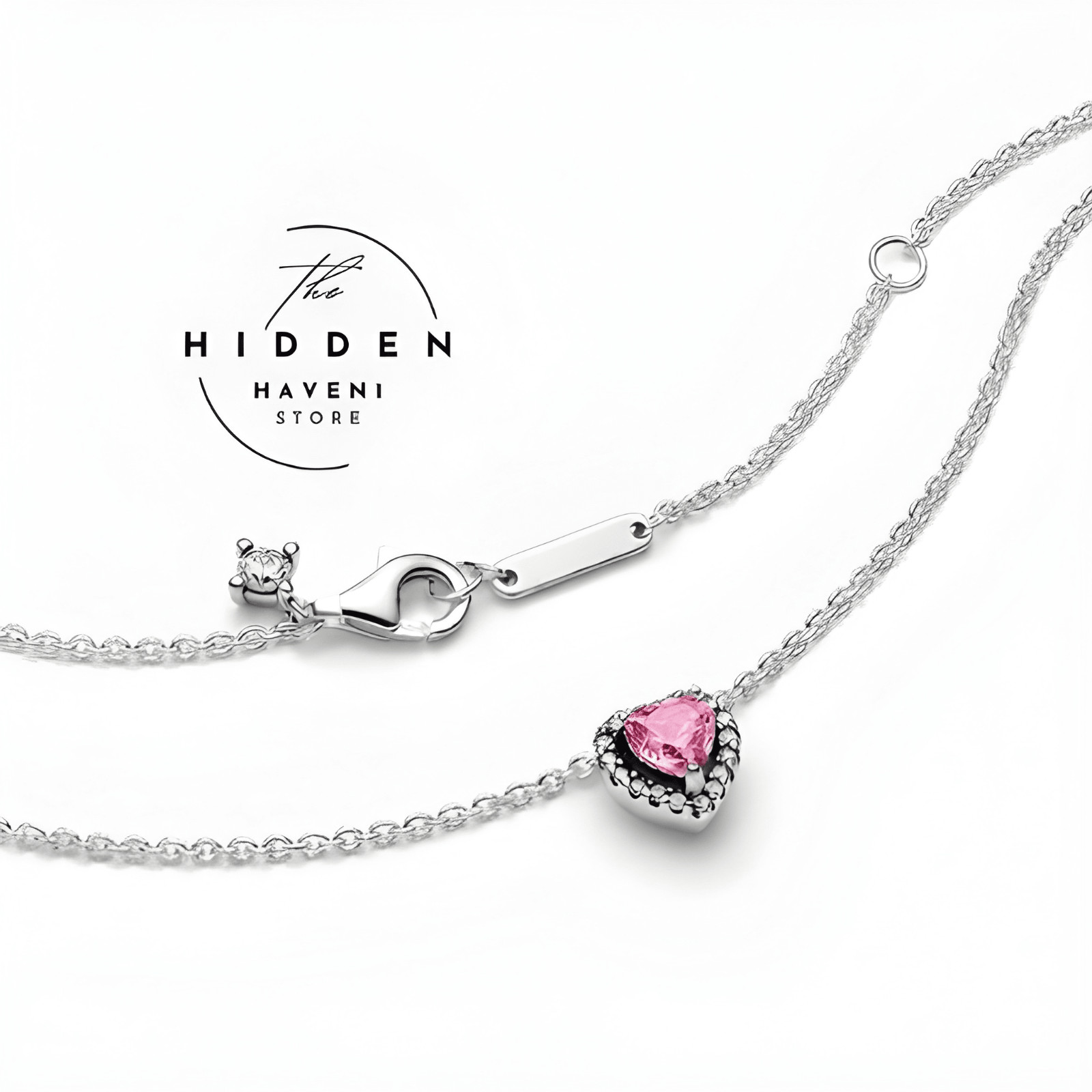 925 Sterling Silver Pink Heart Pendant Necklace Cubic Zirconia Gift for Women