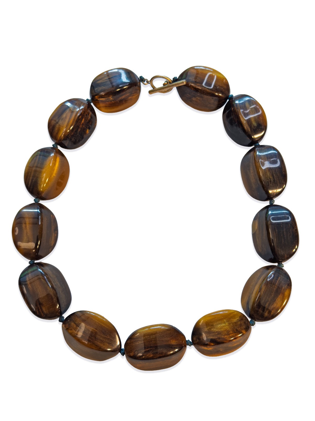 Banana Republic Chunky Tiger’s Eye Lucite Beaded Necklace on Knotted Cord