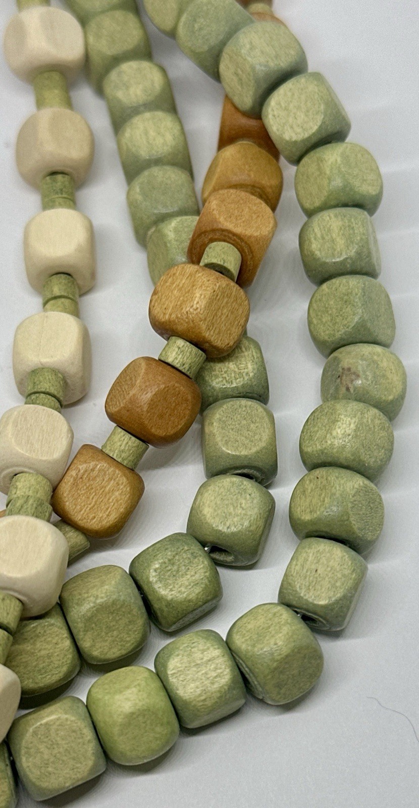 Plunder Design Wood Bead Necklace Four Strand Multi Colored Green Cream Brown
