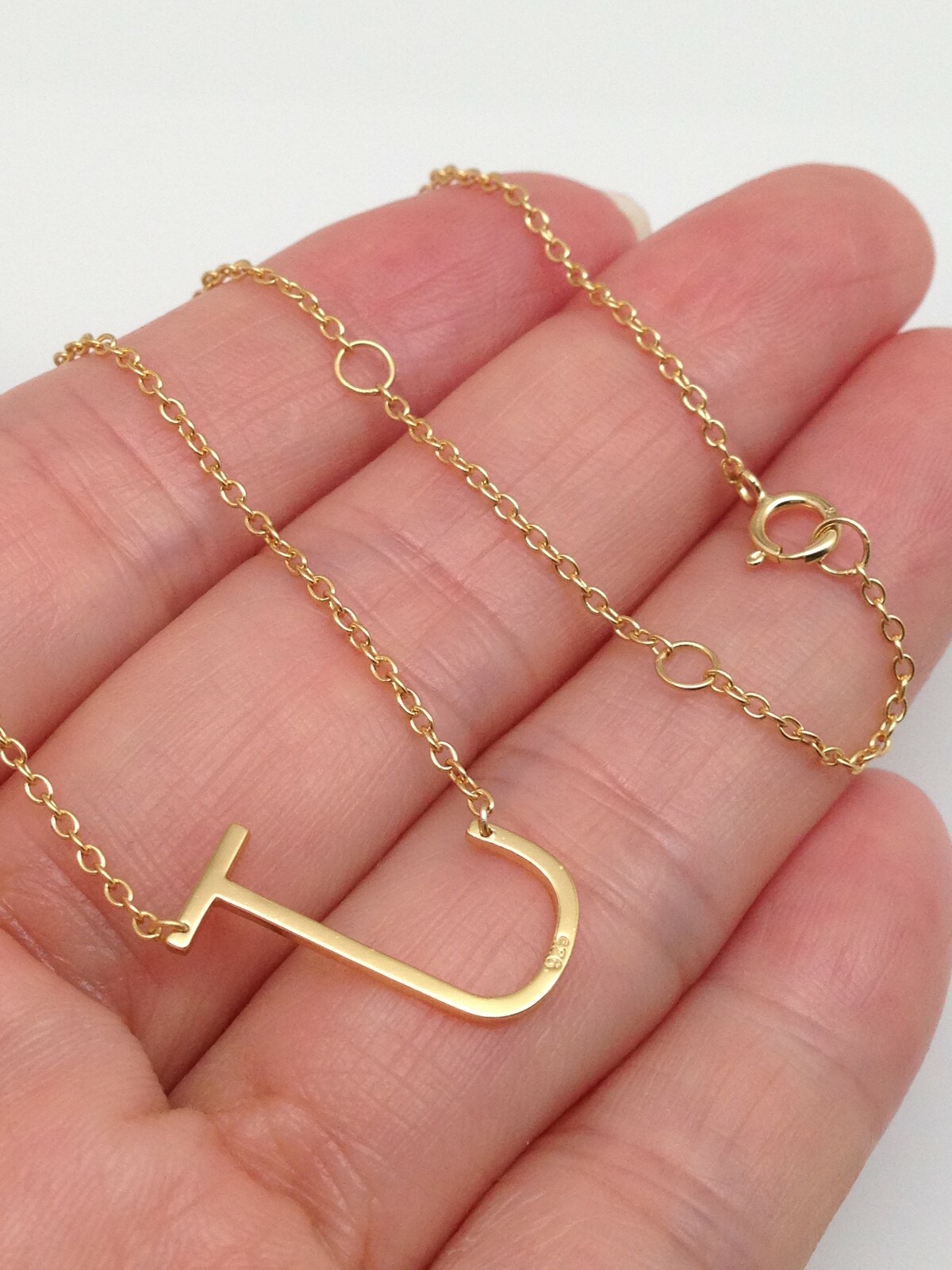 Sterling Silver 925 Sideways Initial Letter J Pendant Necklace 16mm 15.25-17.25″