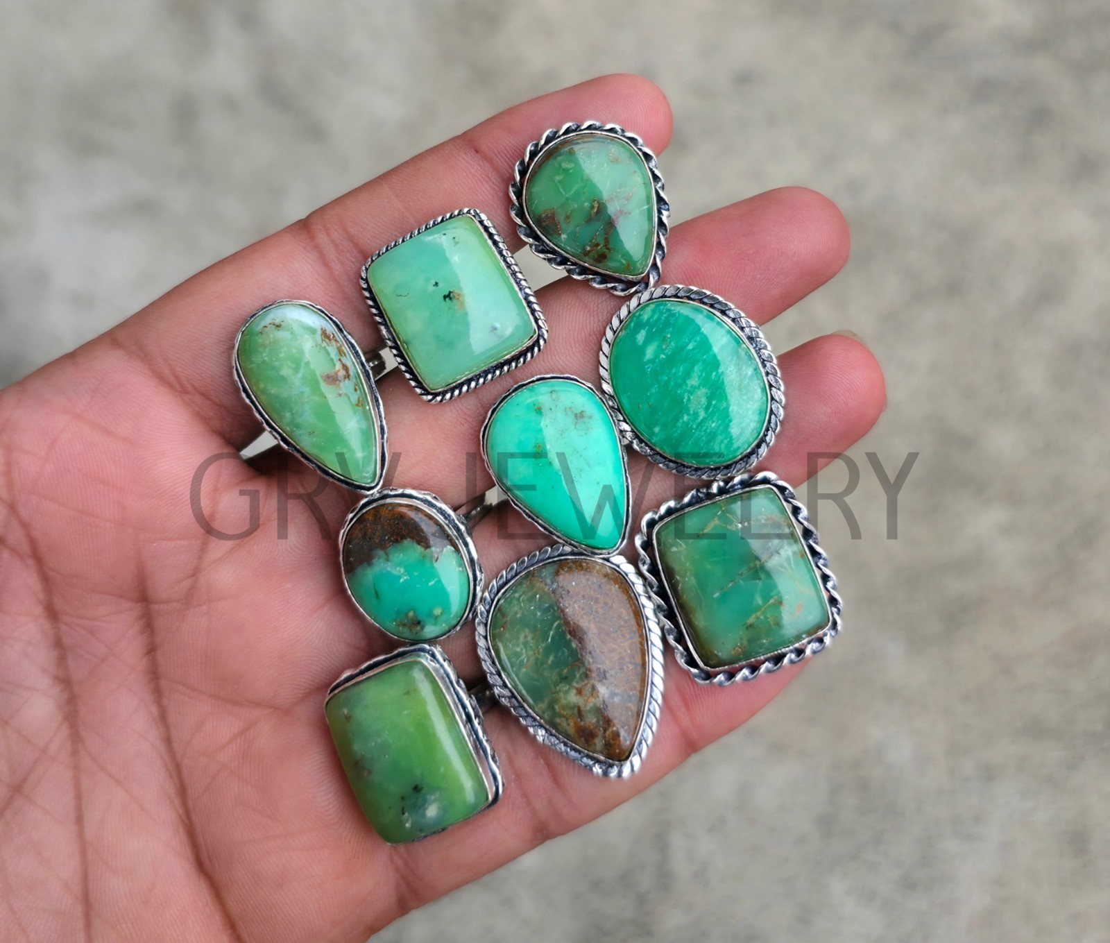 1-500 Pcs Chrysoprase In Wholesale Stone Rings Lot Bulk: Silver Plated Whr-80
