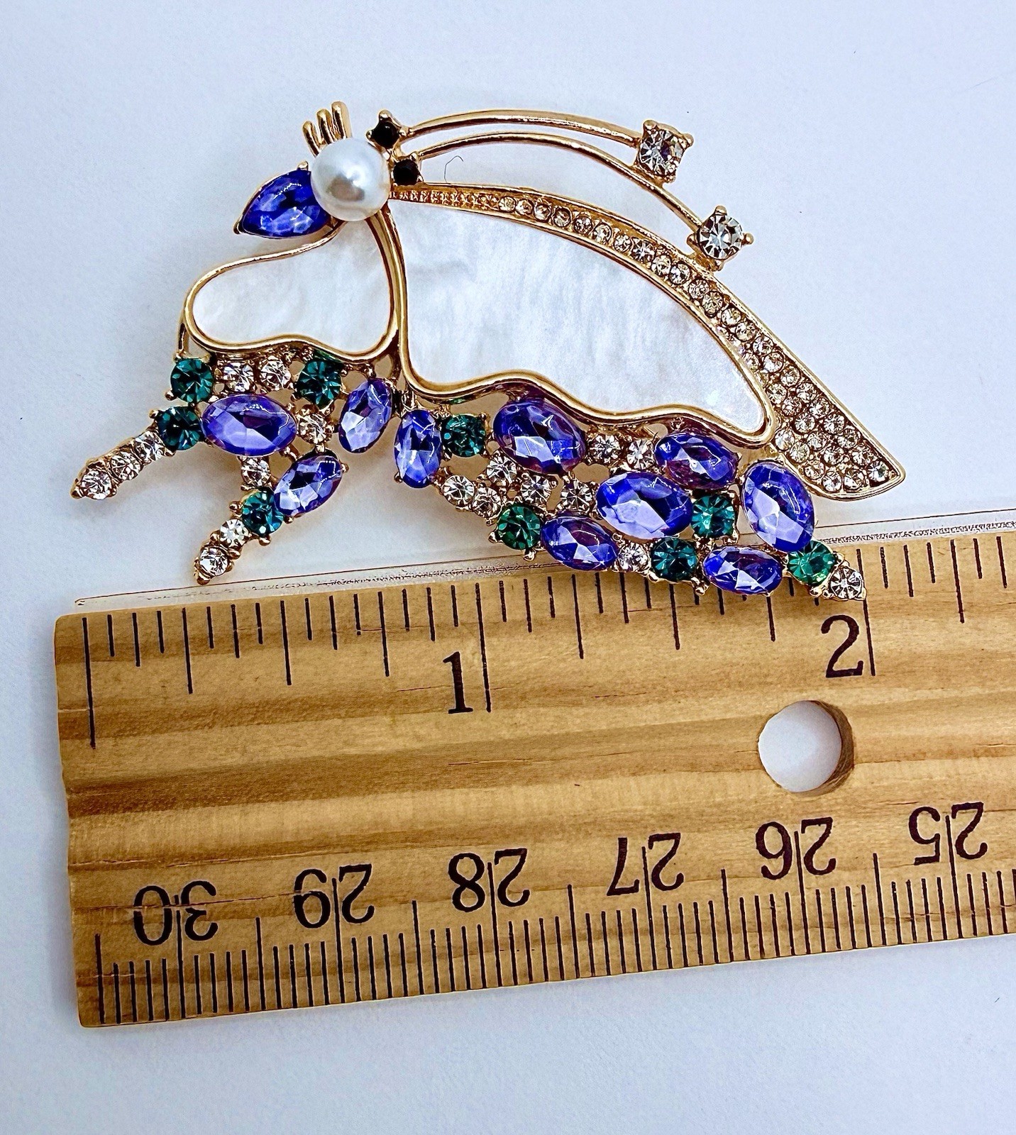 Vintage Inspired Butterfly Brooch Pin Pendant Rhinestones & Imitation Pearl