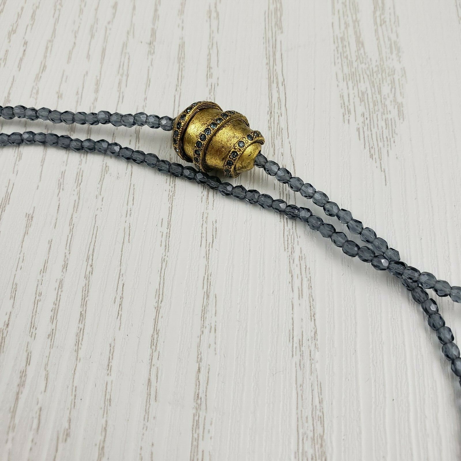 Linda Levinson Triple Wrap Blue Crystal Necklace Marquis Stone Flower Designer