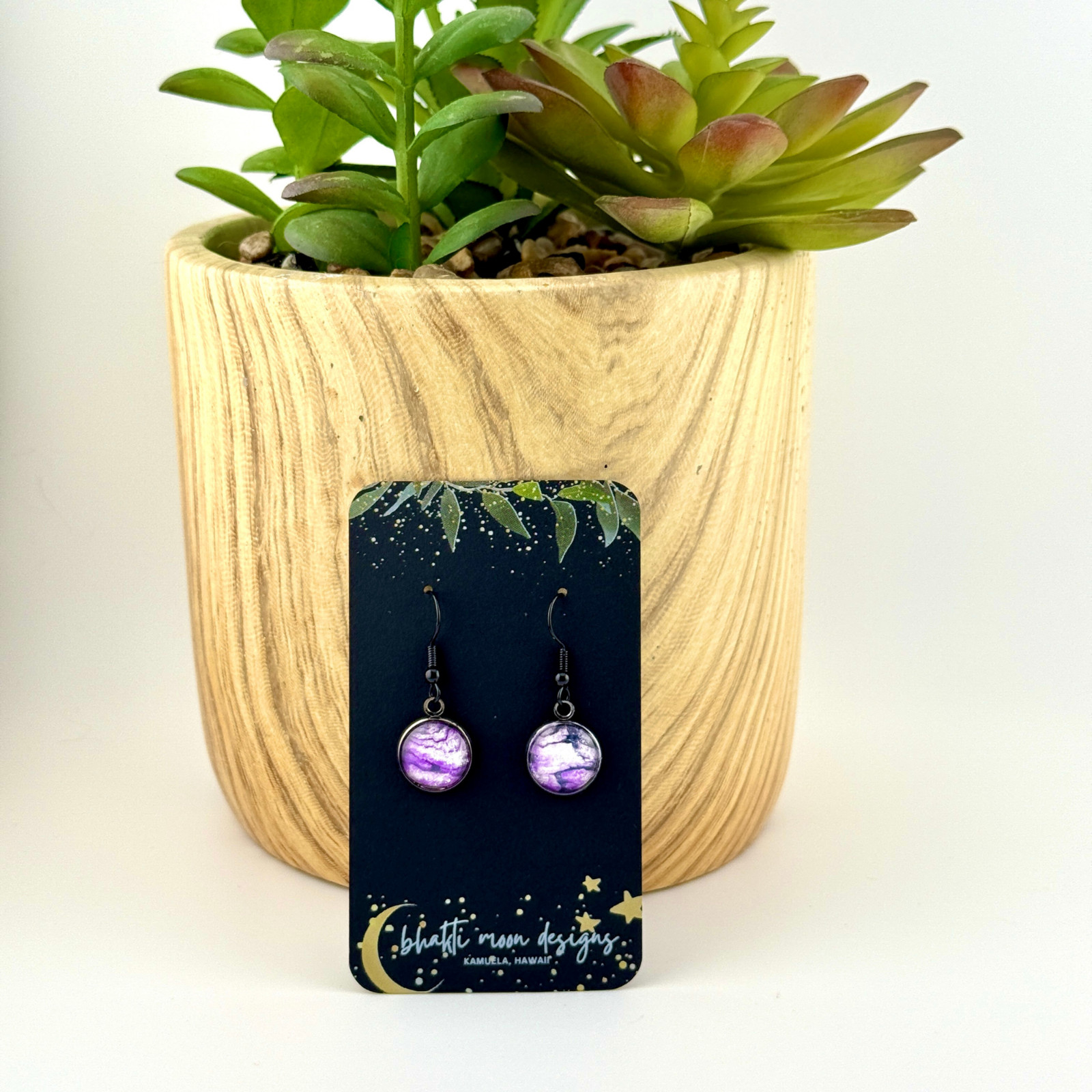 Dangle Earrings Handmade “Frosty Lake” Gunmetal Electro Sterling French Earwires