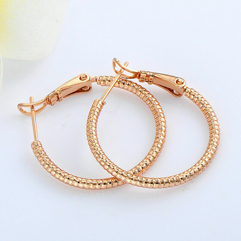 Cute New Yellow Gold Filled Ribbed Band 1″ Round Hoop Earrings