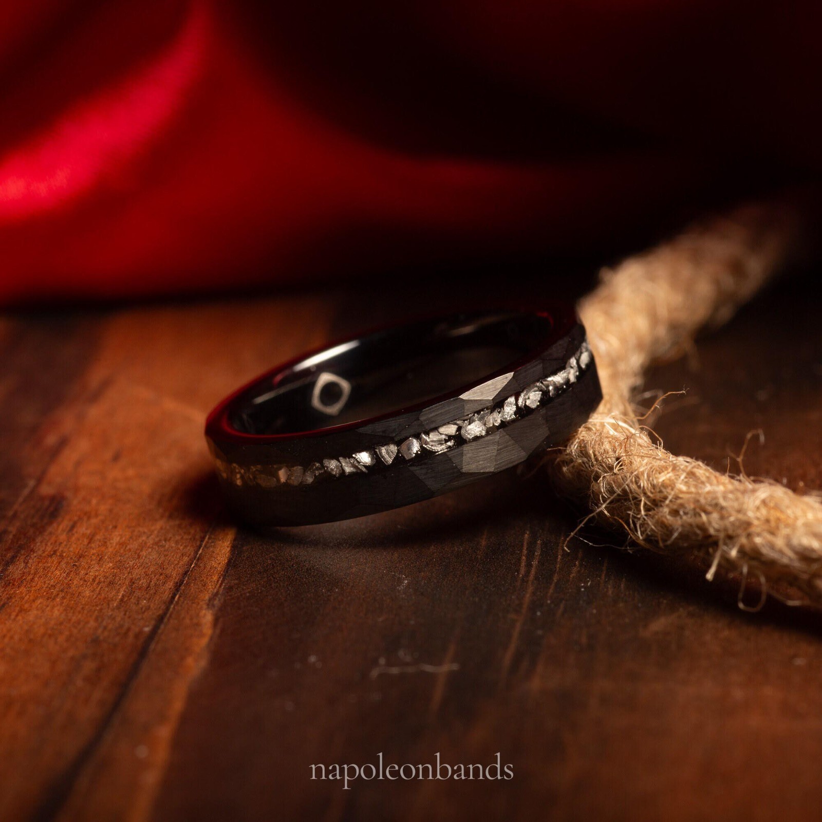 Black Meteorite Couple Wedding Bands, Wedding Ring Set, Real Meteorite Ring