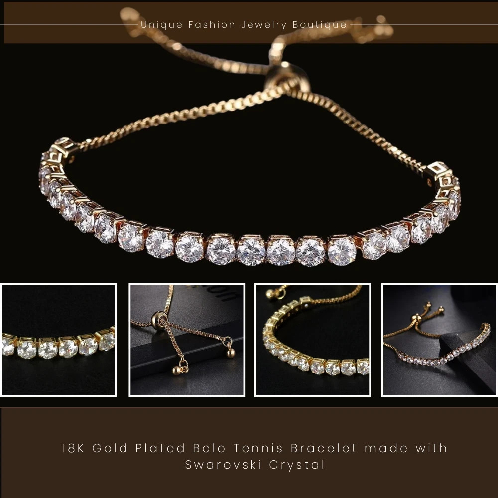 18K Gold Plated Bolo Tennis Bracelet Simulated Diamond Wedding Jewelry Gift
