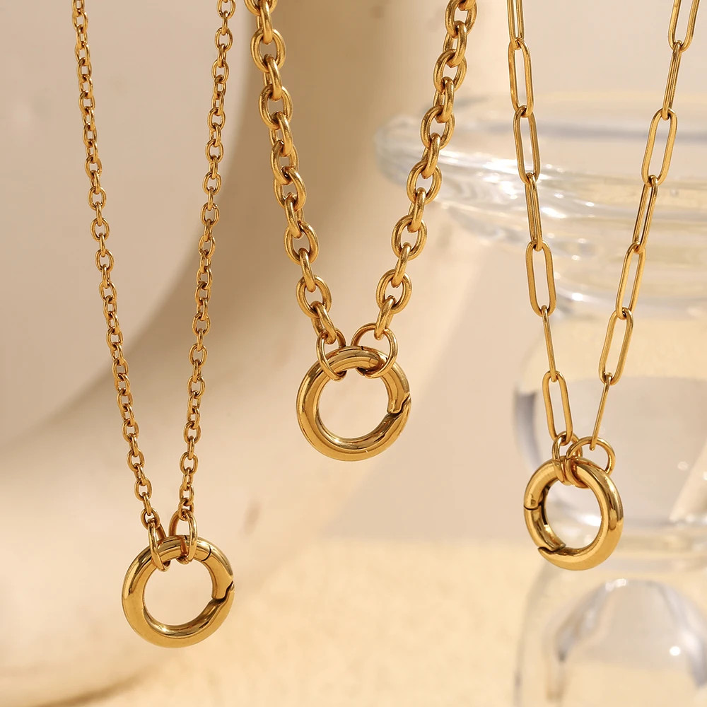Stainless Steel Necklace O Shape Spring Clasp Large Link Waterproof Jewelry