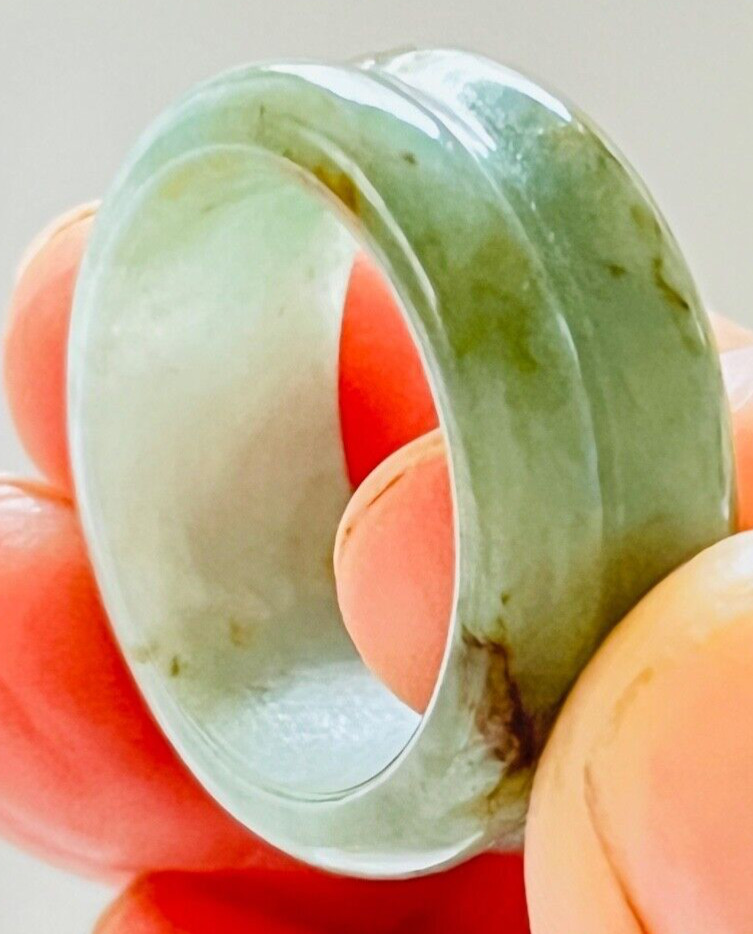 Handmade Green-Yellow Type A Jadeite Ring Myanmar Jade US Size 9