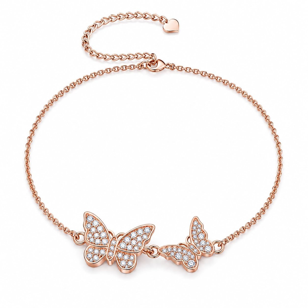 Moissanite Butterfly Bracelet – D Color Lab-Created Diamond Charm, Rose Gold Pla