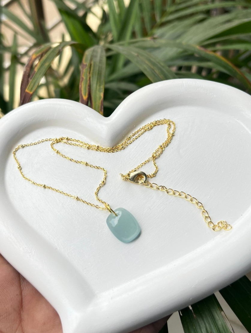 Good Quality Aquamarine Gold Plated Cable Chain Pendant Necklace Gift For Women