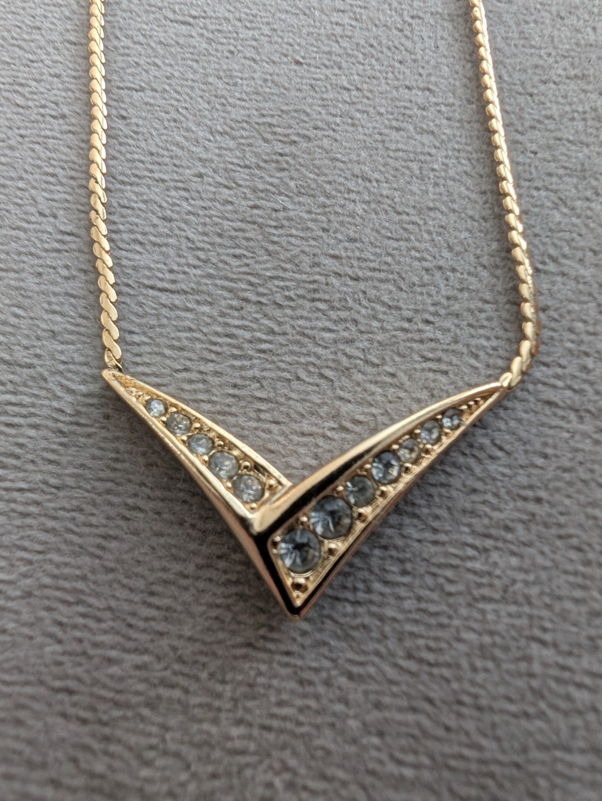 Vintage Christian Dior Gold Tone V Chevron Rhinestone Necklace Signed CD