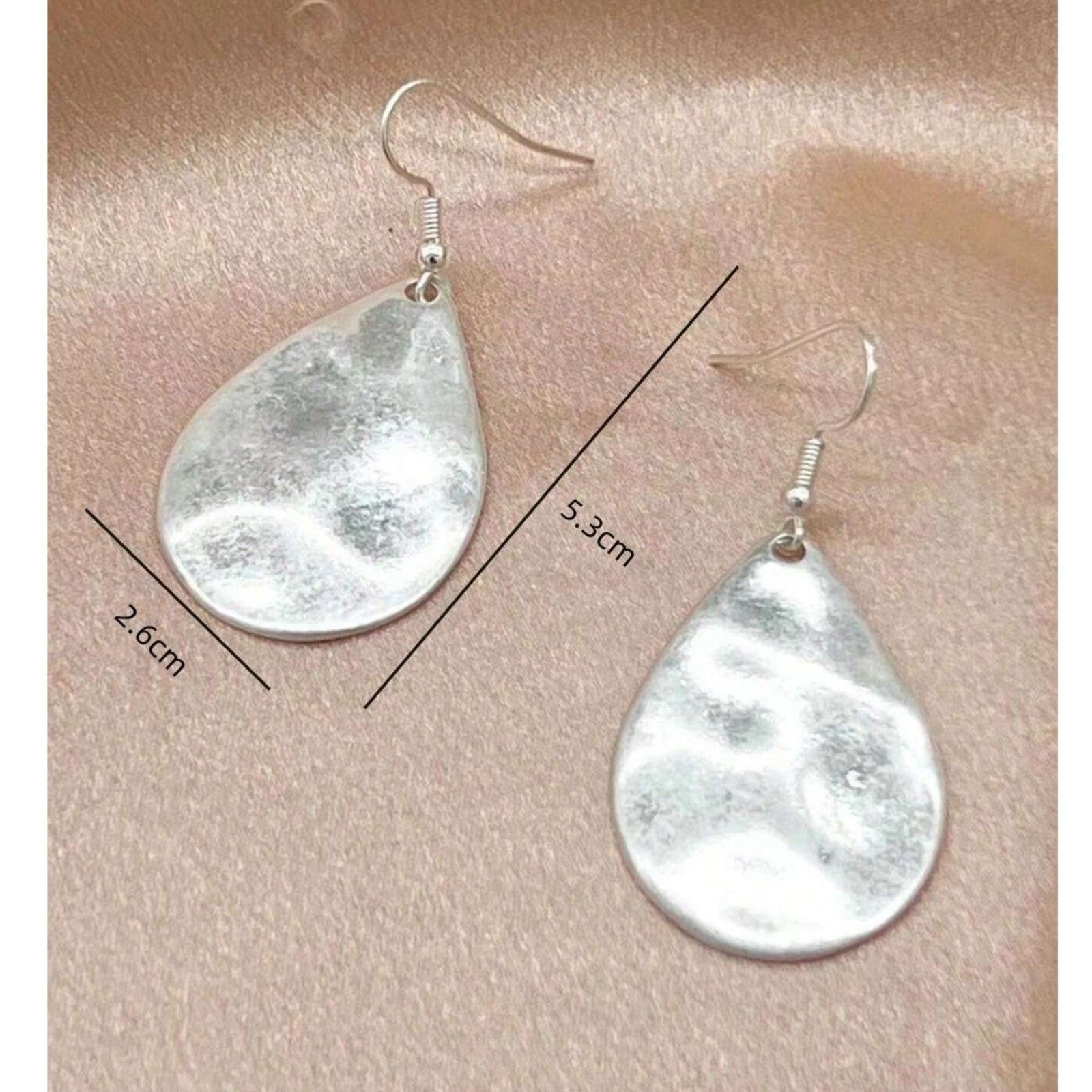 Silver Plated Teardrop Dangle Pendant Earrings Drop Hammered Textured Charm Boho