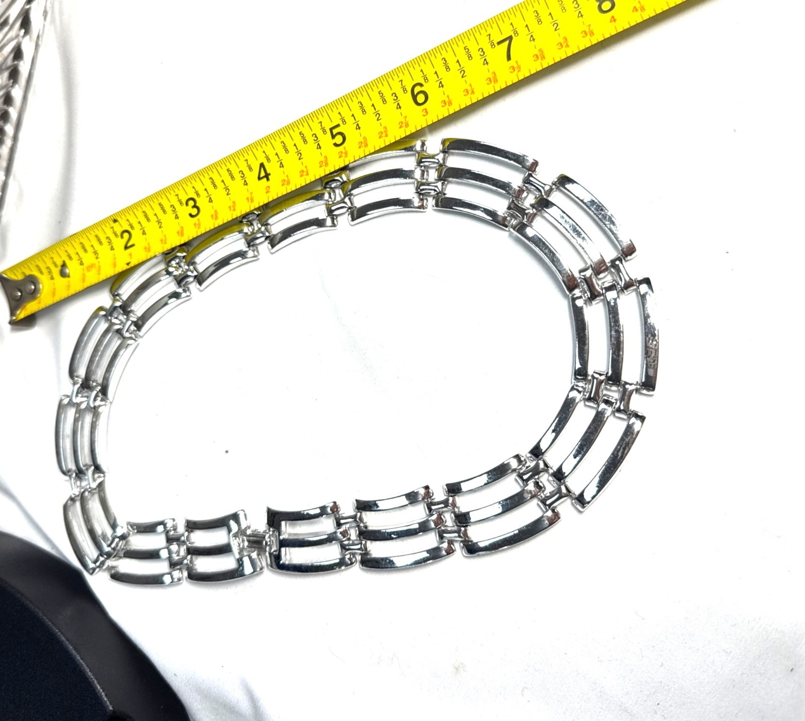 Geometric Link Necklace Silvertone Statement Chain Chunky Modern Jewelry