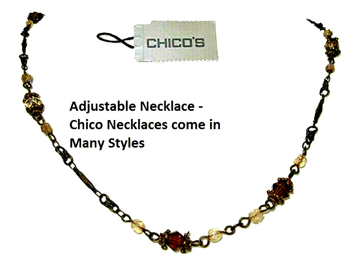 Chicos necklace cut CZ crystal 18-20.5″ bead gunmetal adjustable chain logo NEW